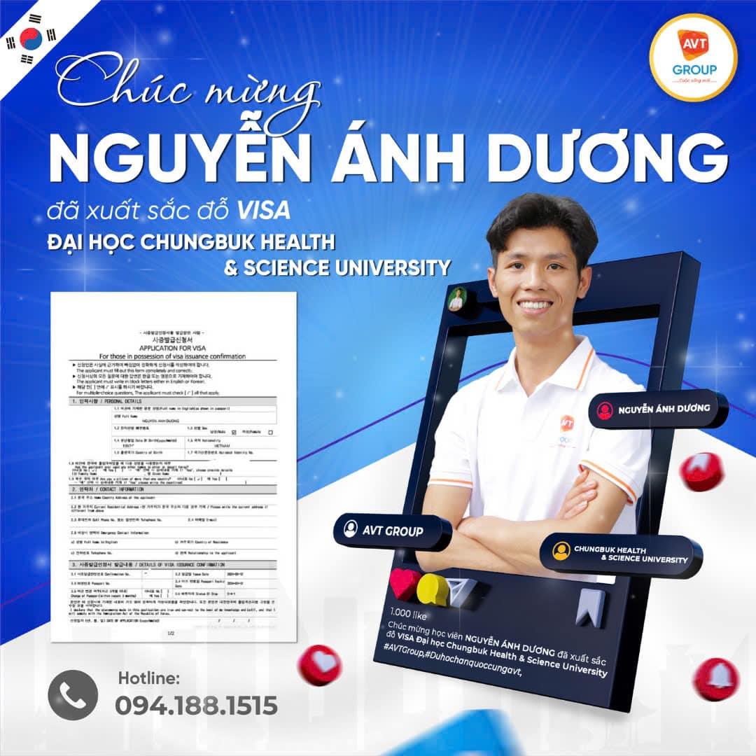 Chúc mừng Ánh Dương đỗ visa đại học ChungBuk Health & Science University