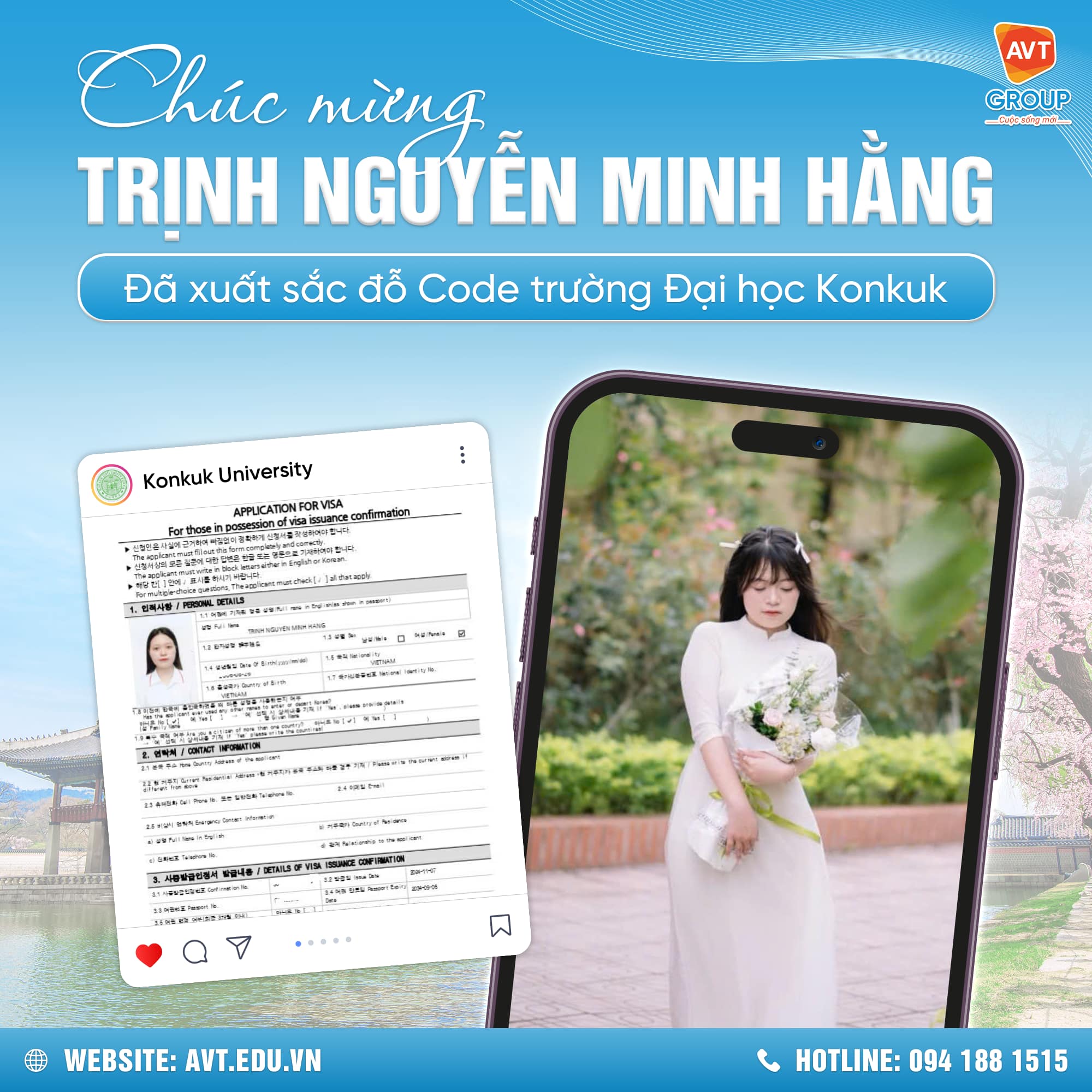 Chúc mừng Trịnh Nguyễn Minh Hằng đã suất xắc đỗ code trường đại học Konkuk