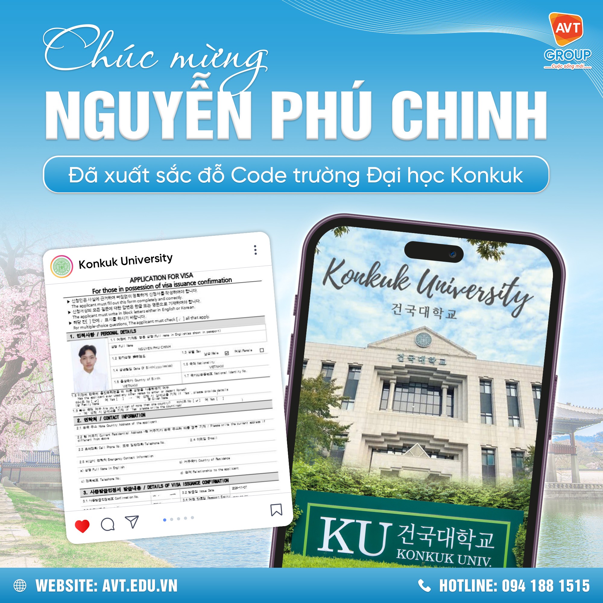 Chúc mừng Nguyễn Phú Chinh đã suất xắc đỗ code trường đại học Konkuk