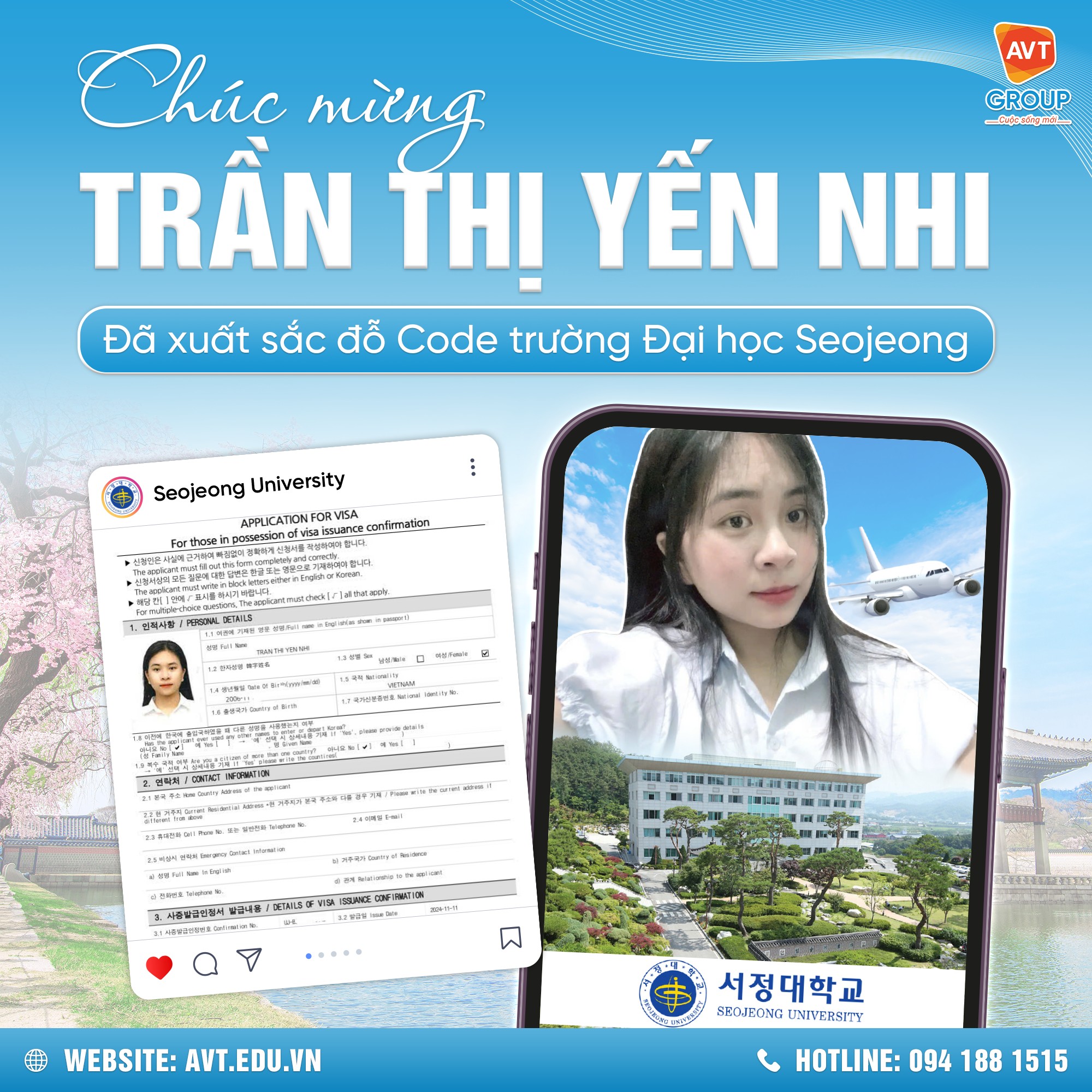 Chúc mừng Trần Thị Yến Nhi đã suất xắc đỗ code trường Seojeong
